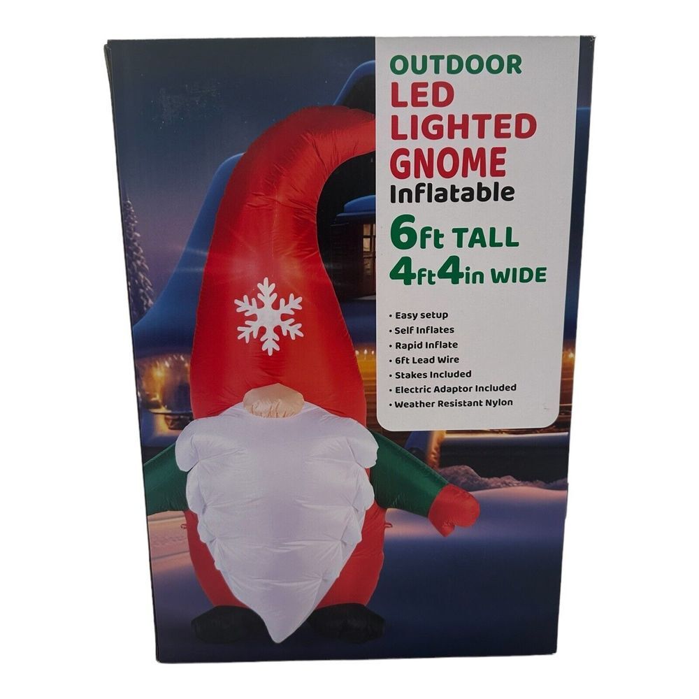 6 FT Christmas‎ Inflatable Gnome Red Santa Hat Elf LED Lighted NEW